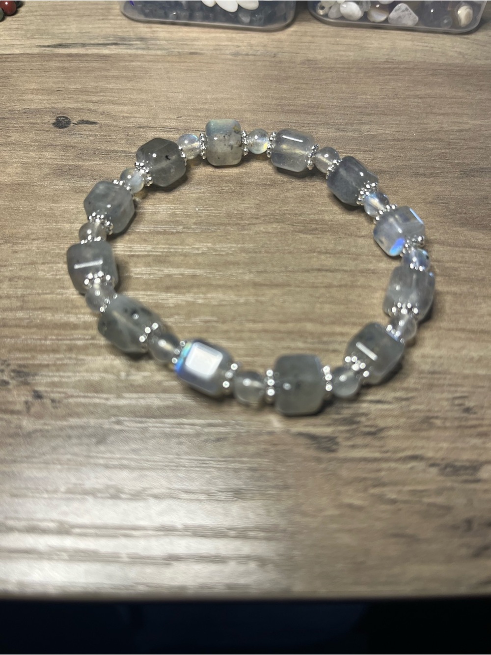 Natural Labradorite & Sterling Silver Artisan Bracelet Blue Flash Handmade